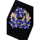 Yıldızı çiçeği broş Safir mavisi tonlu pırlanta kesim taşlı gold renkli kadın yaka iğnesi çiçek