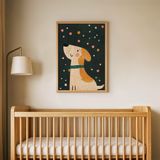 Yıldızları İzleyen Köpek Çocuk Odası Duvar Posteri Çerçeveli Tablo Duvar Dekorasyonu - 21 x 30 - Ahşap Çerçeveli