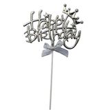 Yıldızlı Gümüş Happy Birthday Fiyonklu Pasta Süsü