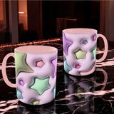 Yıldızlı Kupa Kabartma Görünümlü Yıldızlı Pembe Kupa Mug - 001 - Beyaz - 1 Adet