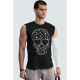Yıldızlı Kurukafa Siyah Kesik Kol | Kolsuz Erkek Tshirt | Atlet - 2XL