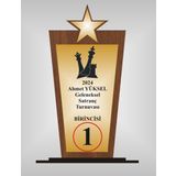 Yıldızlı Plaket,Aynalı Gold levha üzerine Uyarlanabilir İsim Baskılı, Gold renk yıldız detaylı (Satranç Plaket)