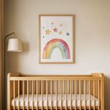 Yıldızlı Sevimli Gökkuşağı Çocuk Odası Duvar Posteri Çerçeveli Tablo Duvar Dekorasyonu - 21 x 30 - Ahşap Çerçeveli