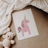 Yıldızlı Sevimli Unicorn Çocuk Odası Duvar Posteri Çerçeveli Tablo Duvar Dekorasyonu - 21 x 30 - Çerçevesiz Poster