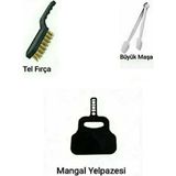 Yılmaz Nargile 3 Parça Barbekü Mangal Set Et Çevirme Tutma Maşa Mangal Temizleme Fırçası Tel Fırça Mangal Yelpazesi,plastik Yelpaze
