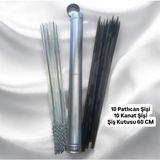 Yılmaz Nargile Burgulu Patlıcan Şişi Kare 10 Adet , Tavuk Kanat Şişi Silme Sac 10 Adet,şiş Kutusu 60 Cm,şiş Kabı