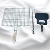 Yılmaz Nargile Mangal Aksesuar Seti 3 Parça,ahşap Saplı Tel Izgara 32X42CM -Kömür Köz Maşası -Mangal Piknik Yelpaze