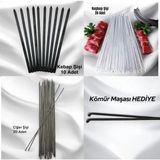 Yılmaz Nargile Mangal Seti (55CM)-10 Adana Kebap Kıyma ŞIŞI-20KUŞBAŞI Tavuk Şişi-20 Ciğer Şişi ,kömür Maşası Hediye