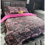 Yılmaz Tekstil Denizli Çift Kişilik Welsoft Yorgan Uyku Seti | Lastikli Çarşaflı | Mürdüm Love | Çeyiz Seti | Çeyiz Takımı - 160 x 200 cm