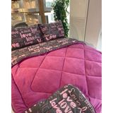 Yılmaz Tekstil Denizli Çift Taraflı Çift Kişilik Welsoft Yorgan Seti Mürdüm Love | Çeyiz Seti | Çeyiz Takımı - Koyu Mürdüm - 195 x 215 cm