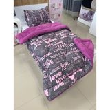 Yılmaz Tekstil Denizli Tek Kişilik Çift Taraflı Welsoft Yorgan Takımı Mürdüm Love | Çeyiz Seti | Çeyiz Takımı - 155 x 215 cm - Fuşya - Mürdüm