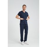 Yılmaz Üniforma V Yaka Lacivert Likralı Ütü Gerektirmeyen Unisex Hemşire Doktor Takım Scrubs - XS