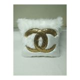 YILMAZHOME Peluş Kırlent Kılıfı - (Beyaz Peluş-Gold)