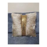 YILMAZHOME Peluş Şeritli Kırlent Kılıfı - (Sütlü Kahve-Gold Şeritli)
