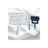 YILMAZNARGİLE Mangal Aksesuar Seti 3 Parça,Ahşap Saplı Tel Izgara 32x42cm -Kömür Köz Maşası -Mangal Piknik Yelpaze