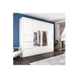 Yılwood Sürgülü Gardırop Dört Kapaklı Aynalı Beyaz Dolap 280*230Cm