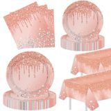 YimaiX Rose Gold Parti Malzemeleri, Rose Gold Parti Tek Kullanımlık Sofra Seti 20 Parti Tabağı 9 inç 20 7 inç Kağıt Tabaklar Gül Altın Doğum Günü Partisi Dekorasyonu için 20 Peçete Masa Örtüsü 20