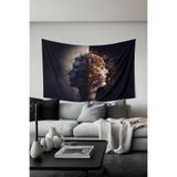 Yin Yang Yüzler Desenli Duvar Halısı Duvar Örtüsü Tapestry Süetimsi Dokulu%100 Polyester Kumaş