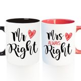 YINCUO Çiftler için Düğün Hediyeleri, Mr Right ve Mrs Always Right Kahve Kupaları Seti, Gelin Duş Nişan Yeni Evliler Sevgililer Günü Yıldönümü Hediyesi Fikirleri, 325 ml