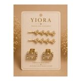 yiora 4Lü Premium Seri Metal Gold/Altın İnci ve Taş Detaylı Toka Seti (2 Adet Tel Toka 7cm & 2 Adet Mandal Toka 2,5 cm)