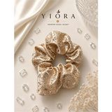 Yiora Özel Seri Taş Detaylı Işıltılı 1.kalite Saten Kumaş Pastel Ton Scrunchie Simit Lastik Toka - Bej - Sütlü Kahve