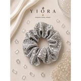Yiora Özel Seri Taş Detaylı Işıltılı 1.kalite Saten Kumaş Pastel Ton Scrunchie Simit Lastik Toka - Gri