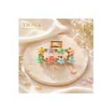 yiora Premium İthal Seri Renkli Pastel Çiçekli Taşlı Gold Mandal Toka 5×3 cm – Şık Mini Boy Saç Tokası