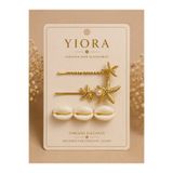 yiora Premium Seri 3Lü Kadın Yan Toka Deniz Kabuğu İnci Detaylı Parlak Altın/Gold Renk Yan Toka 7-8 cm