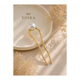 yiora Premium Seri İnci Detaylı Parlak Metal Japon Çubuk Saç Gold Topuz Tokası 11-12 cm