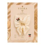 yiora Premium Seri Krem Renkli Kiraz Nakışlı Yumuşak Dantel Kumaş Lastik Saç Tokası