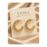 yiora Xuping 14K Altın Rengi Kuyumcu İşçiliği Kabartma Desenli Kalın Halka Çivi Kadın Küpe 3 cm