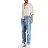 Yırtık Detaylı Açık Mavi Jean - Kot Pantolon Mavi