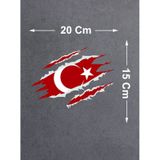 Yırtıklı Paçalı Türk Bayrağı Sticker Araba Oto Motosiklet Karavan Sticker 00034 20x15 Cm