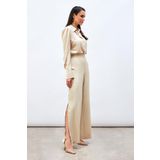 Yırtmaç Detaylı Saten Pantolon - BEJ