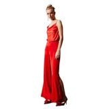 Yırtmaç Detaylı Saten Pantolon - ORANJ