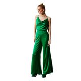 Yırtmaç Detaylı Saten Pantolon - YEŞİL