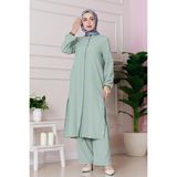 Yırtmaç Detaylı Tunik Pantolon Takım-Mint Yeşili