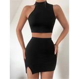 Yırtmaçlı mini etek - XL - Siyah