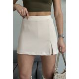 Yırtmaçlı Mini Şort Etek - Bej - XS