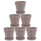 Yishang Gri Terra Cotta Tencere Tabağı ile - 6'lı Paket Küçük Pişmiş Toprak Saksı Kil Saksıları 4'' Kil Seramik Çömlek Saksısı Kaktüs Saksıları Drenaj Delikli Etli Saksı - Bitkiler için Harika, Kendin Yap El