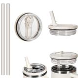Yisquar 2 paket 40 oz (40 oz) Tumbler çıkarılabilir kapaklı pipet kapak sızdırmaz kapak Stanley Cup aksesuarı için tekrar kullanılabilir sızdırmaz Flip Top Stopper Stanley kapak için (beyaz)