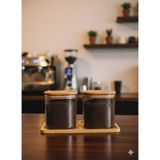 Yiwu Bambu Kapaklı ve Altlıklı Vakumlu Çizgili Kare Kavanoz 2`li 700ML - Bej - 700 ml