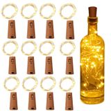 Yizhet Mantar şişe ışık zinciri, 12 x LED şişe ışığı, pilli ışık zinciri, 2 m, 20 LED şişe ışığı, mantar, gümüş telli ışık zinciri, pilli, parti, düğün, Noel için (sıcak beyaz)