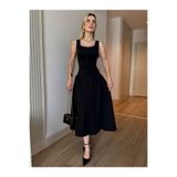 YK FASHION Askılı Eteği Kloş Elbise