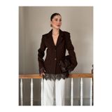 YK FASHION Dantel Detaylı Belden Oturtmalı Ceket