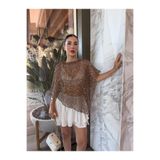 YK FASHION File Detaylı Işıltılı Bluz