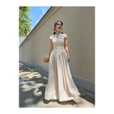 YK FASHION Puantiyeli Şifon Uzun Tasarım Elbise