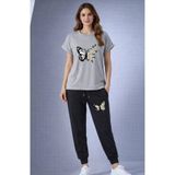 YK WEAR T-SİHRT EŞOFMAN TAKIM PAPATYA KELEBEK BASKILI KADIN / KIZ
