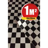 YKM TECNIART Bien Exclusive (50CM X 2MT), 1 M² Cm Siyah Beyaz Kare Dama Yapışkanlı Kaplama Pvc Folyo