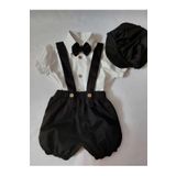 ykr design (ŞAPKA DAHİL DEĞİLDİR) Yazlık Siyah Şort Erkek Bebek Çocuk Salopet Gömlek Papyon Takım